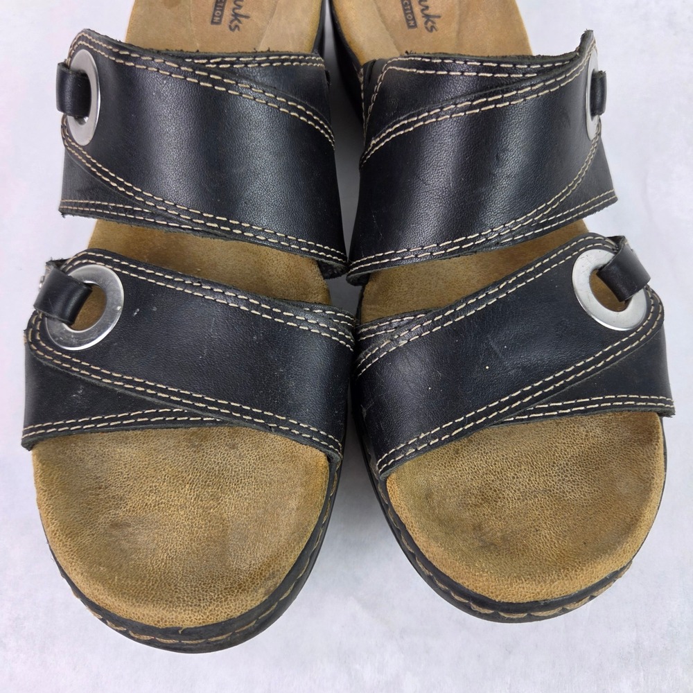 Clarks Collection Lexi Willow Black Slide Slip On Summer Sandals Wedge Casual - Picture 5 of 14